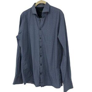 Bruun & Stengade Geometric Print Blue Button Down Dress Shirt
